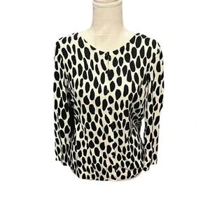 Talbots Women Black White Button Front 3/4 Sleeve Cardigan Sweater Size Medium